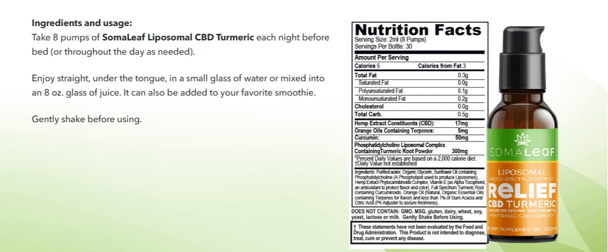 SomaLeaf CBD Turmeric Complete Ingredient Profile